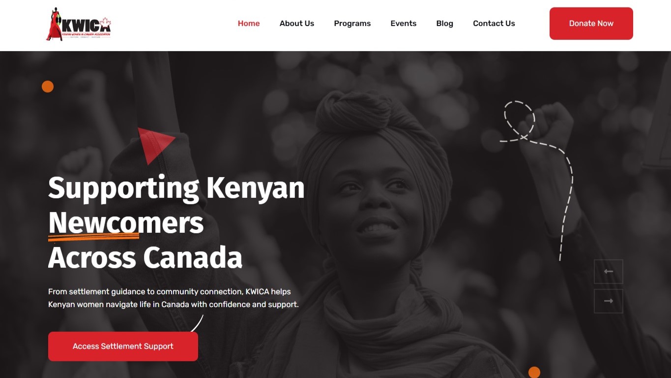 KWICA (Kenyan Women in Canada Association) website designed by Sammysolutionz